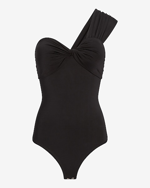 One-shoulder Thong Bodysuit - Black - Ladies