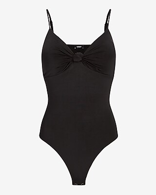 Body Contour Compression Silky Knotted Front Thong Bodysuit With Removable Cups - image 4