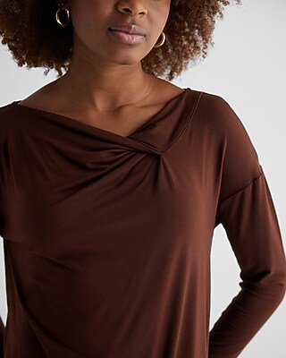 Supersoft Relaxed Notch Draped Neck Long Sleeve Tee - image 2