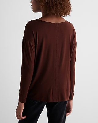 Supersoft Relaxed Notch Draped Neck Long Sleeve Tee - image 3