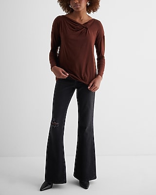 Supersoft Relaxed Notch Draped Neck Long Sleeve Tee - image 4