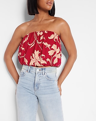Floral Print Banded Bottom Tube Top