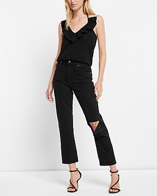 Eyelet Ruffle Halter V-Neck Bubble Tank - image 2
