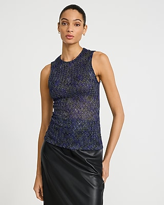 Chevron Jacquard Crew Neck Knit Tank