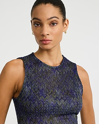 Chevron Jacquard Crew Neck Knit Tank