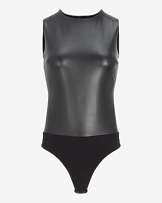 Body Contour Faux Leather High Neck Bodysuit