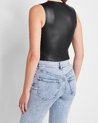 Body Contour Faux Leather High Neck Bodysuit