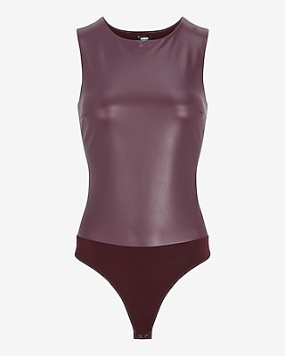 Body Contour Faux Leather High Neck Bodysuit