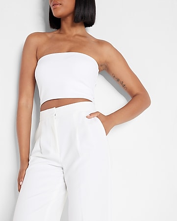 Women Summer Sexy Solid Color Off Shoulder Bandeau Cropped Tube