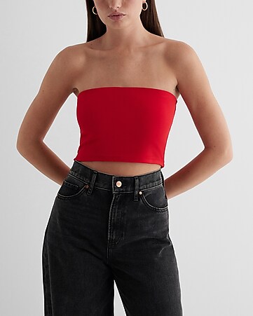 Strapless Tops for Women,Red Tube Top Black Halter Top Cotton