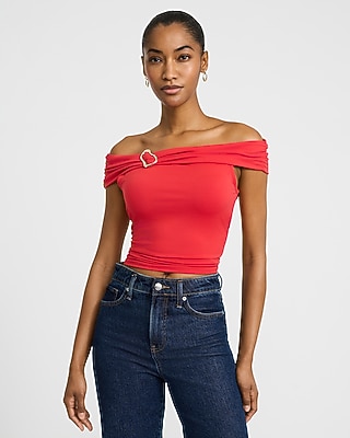 Mixed Media Off The Shoulder Twist Front Top | Express