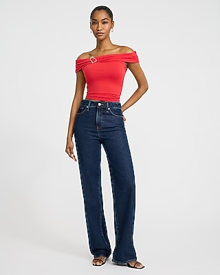 Off The Shoulder Hardware Cropped Top | Express