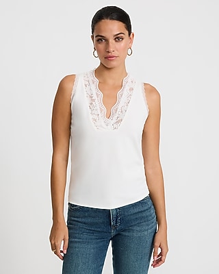 Lace Trim V-Neck Knit Tank