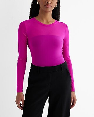 Mesh Crew Neck Long Sleeve Bodysuit