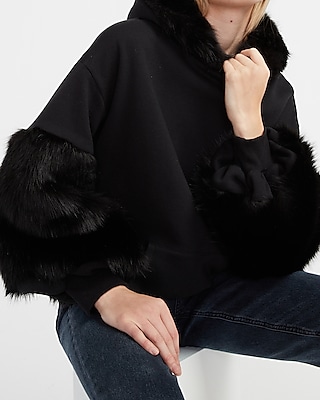 faux fur trim hooded sweatshirt