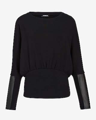 EX LS DRPYLPBK PLEATHER SWTSHRT:PITCH BLACK:XS