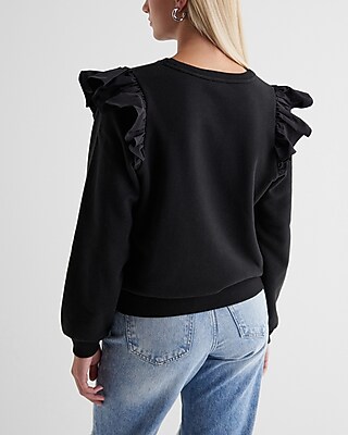 Skimming Crew Neck Poplin Ruffle Shoulder Fleece Sweatshirt - thumbnail 8