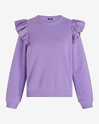 Skimming Crew Neck Poplin Ruffle Shoulder Fleece Sweatshirt