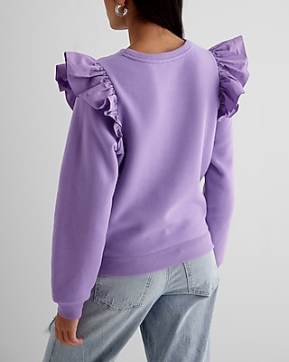 Skimming Crew Neck Poplin Ruffle Shoulder Fleece Sweatshirt