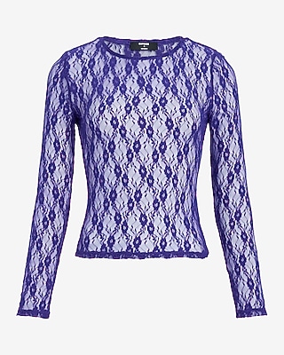 Sheer Floral Lace Crew Neck Long Sleeve Tee