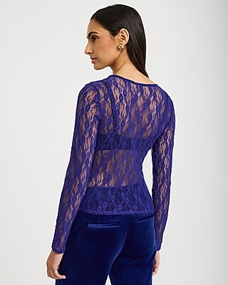 Sheer Floral Lace Crew Neck Long Sleeve Tee