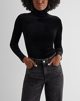 Body Contour Velvet Mock Neck Long Sleeve Bodysuit