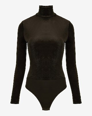 Body Contour Velvet Mock Neck Long Sleeve Bodysuit