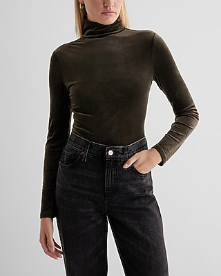 Body Contour Velvet Mock Neck Long Sleeve Bodysuit