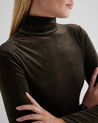 Body Contour Velvet Mock Neck Long Sleeve Bodysuit