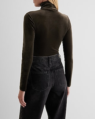 Body Contour Velvet Mock Neck Long Sleeve Bodysuit