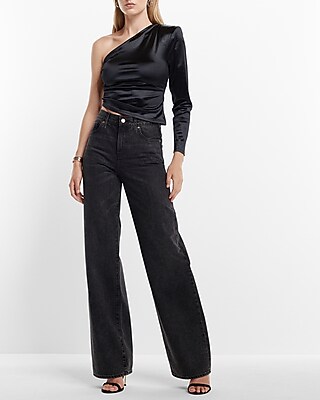 Satin Draped One Padded Shoulder Ruched Top