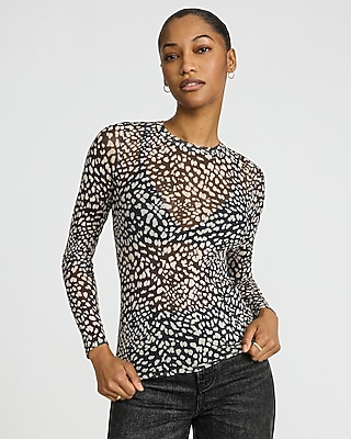 Mesh Leopard Print Long Sleeve Tee