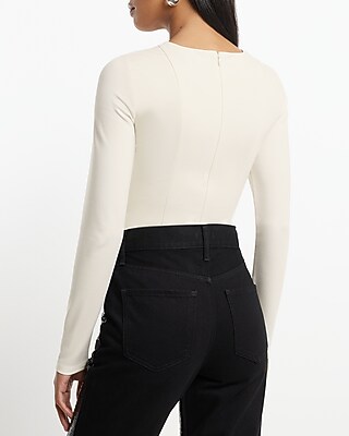 Fitted V-Wire Ponte Long Sleeve Thong Bodysuit - image 4
