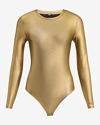 Metallic Gold Mesh Long Sleeve Bodysuit