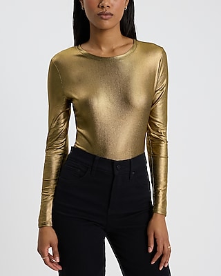 Metallic Gold Mesh Long Sleeve Bodysuit