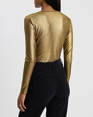 Metallic Gold Mesh Long Sleeve Bodysuit