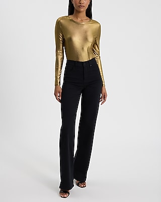 Metallic Gold Mesh Long Sleeve Bodysuit