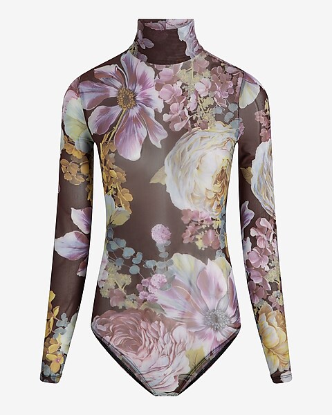 Order Bloom Service Ivory Floral Print Mesh Bodysuit