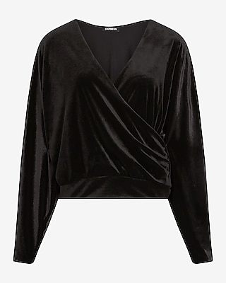 Velvet V-Neck Long Sleeve Faux Wrap Top