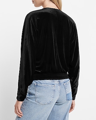 Velvet V-Neck Long Sleeve Faux Wrap Top