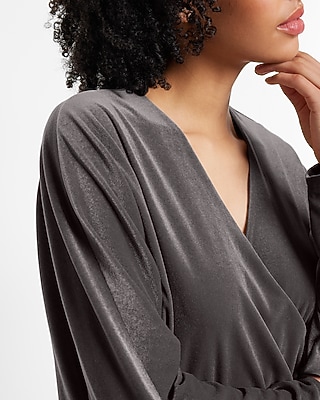 Velvet V-Neck Long Sleeve Faux Wrap Top