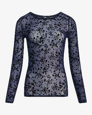 Textured Burnout Crew Neck Long Sleeve Tee