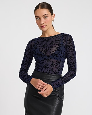 Textured Floral Burnout Crew Neck Long Sleeve Tee