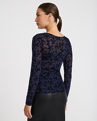 Textured Burnout Crew Neck Long Sleeve Tee