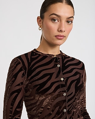 Textured Zebra Burnout Novelty Button Long Sleeve Top