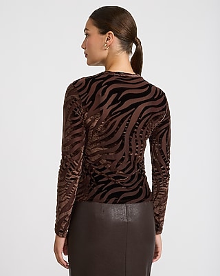Textured Zebra Burnout Novelty Button Long Sleeve Top