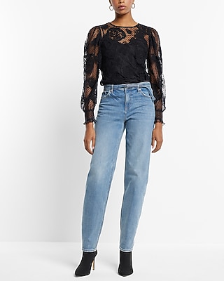 Lace Long Sleeve Crew Neck Top