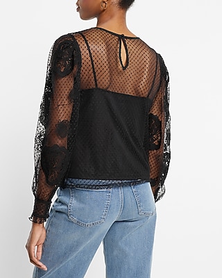 Lace Long Sleeve Crew Neck Top