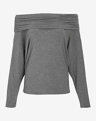 Off The Shoulder Dolman Sleeve Ruched Overlay Top