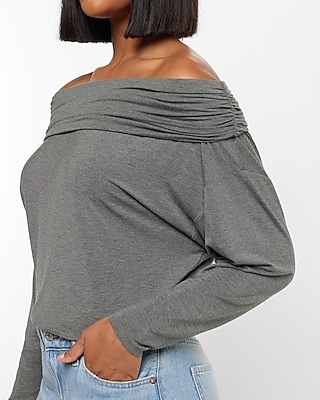 Off The Shoulder Dolman Sleeve Ruched Overlay Top